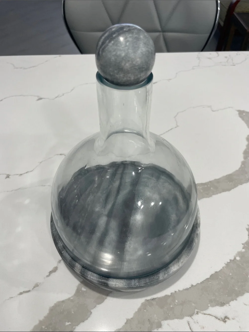 Glass Decanter with Gray Marble Stopper and Base